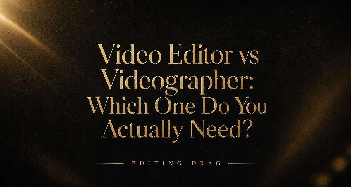 Dark cinematic title card comparing a video editor and a videographer, from a Calgary video editor